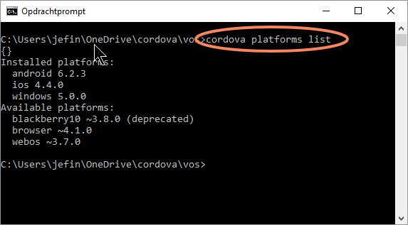 cordova platforms list